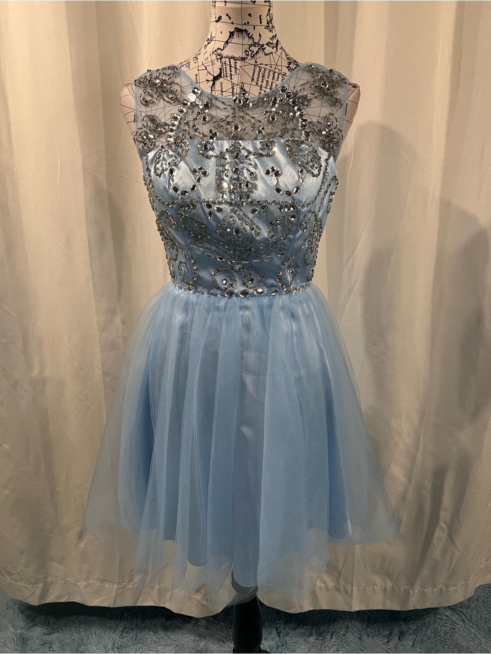 Sarah Bridal Embellished Light Blue Tulle Cocktail Dress